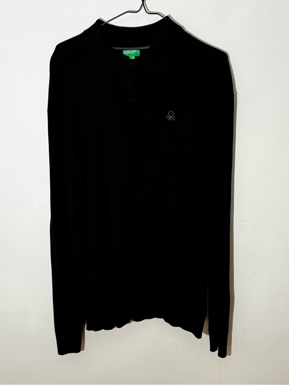 United Colors of Benetton Men’s Black Long Sleeve Knit Polo Size L